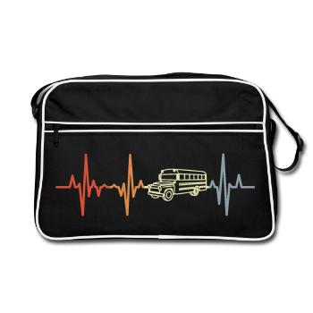 Bus Herzfrequenz Vintage Look - Retro Tasche - Schwarz/Weiß - Vorne