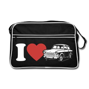 I Love Trabi - Kultauto aus Zwickau - DDR - Retro Tasche - Schwarz/Weiß - Vorne