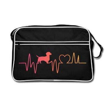 Dackel Herzschlag Dackel - Retro Tasche - Schwarz/Weiß - Vorne