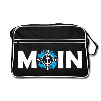moin anker kompass symbol ostsee See Illustration - Retro Tasche - Schwarz/Weiß - Vorne