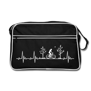 Radfahrerin Herzschlag mit Fahrrad Natur Geschenk - Retro Tasche - Schwarz/Weiß - Vorne