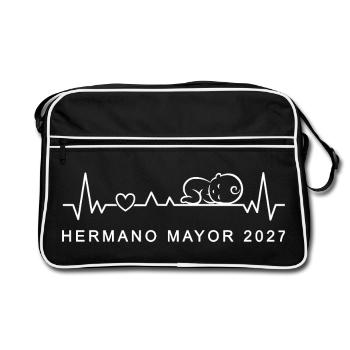 Hermano Mayor 2027 Latido del Corazón Embarazo - Retro Tasche - Schwarz/Weiß - Vorne