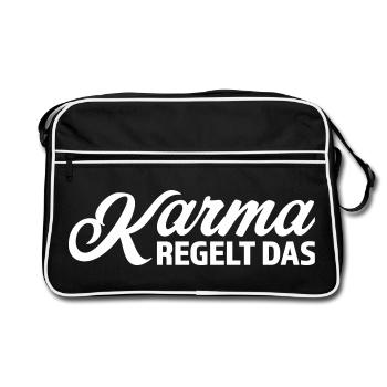Karma Regelt das - Retro Tasche - Schwarz/Weiß - Vorne
