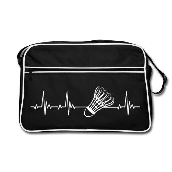 Badminton battement de cœur avec un joueur de badminton - Sac Retro - noir/blanc - Devant