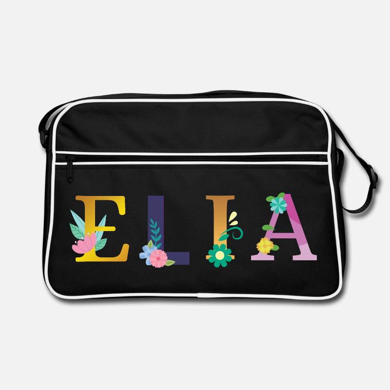 ELIA Name mit Blumen geschmückt - Retro Tasche - Schwarz/Weiß