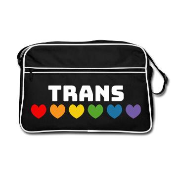 Cœur arc-en-ciel trans blanc - Sac Retro - noir/blanc - Devant