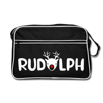 Rudolph Geweih Weihnachten Lied Ohrwurm Xmas - Retro Tasche - Schwarz/Weiß - Vorne