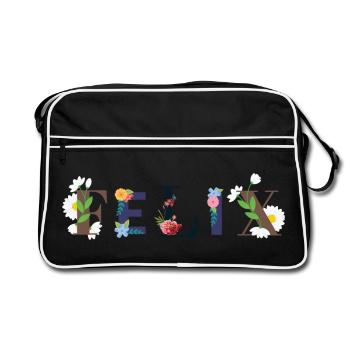 Le nom FELIX décoré de fleurs - Sac Retro - noir/blanc - Devant