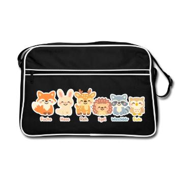 Niedliche Waldtiere Serie im Clipart-Stil - Retro Tasche - Schwarz/Weiß - Vorne