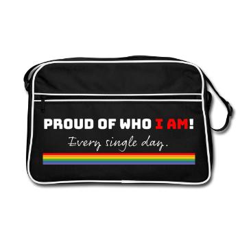 Stolz auf mich – Regenbogen LGBT  - Retro Tasche - Schwarz/Weiß - Vorne