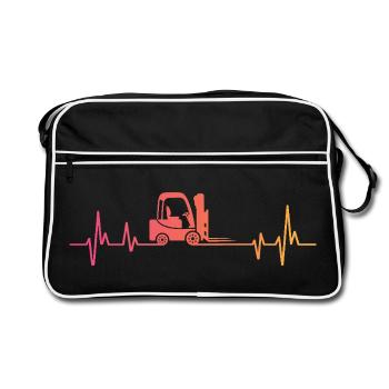 Sonnenuntergangs-Herzschlag-Gabelstapler - Retro Tasche - Schwarz/Weiß - Vorne