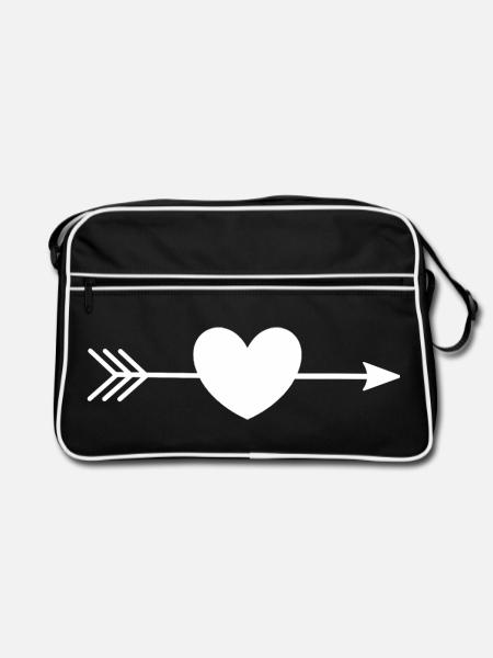 white heart white with arrow - Retro Bag - black/white - Front