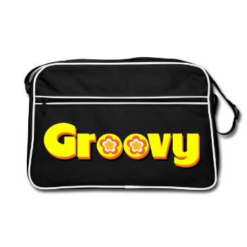 Groovy 70er Jahre Blume Blüte - Retro Tasche - Schwarz/Weiß - Vorne