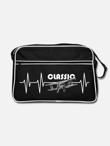 pulse aviation illustration heartbeat classic - Retro Bag - black/white - Front