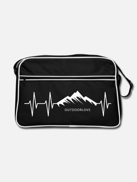 Herzschlag Outdoor Berge Trekking Klettern Symbol - Retro Tasche - Schwarz/Weiß - Vorne
