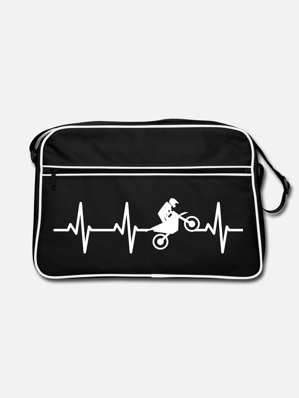 Kardiogramm Motocross - Retro Tasche - Schwarz/Weiß - Vorne