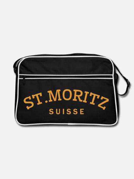St. Moritz - Suisse - Schweiz - Swiss - Retro Tasche - Schwarz/Weiß - Vorne