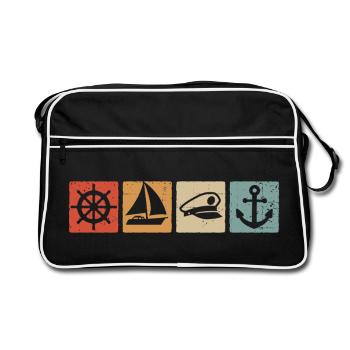 Sailor Boater Captain Sailboat Anchor Sailing - Retro Bag - black/white - Front