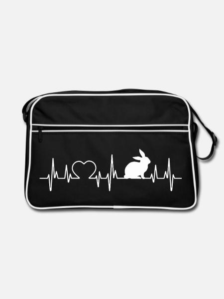 Rabbit heartbeat - Retro Bag - black/white - Front