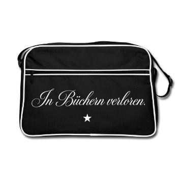 In Büchern verloren Spruch Buchwurm Lesen - Retro Tasche - Schwarz/Weiß - Vorne