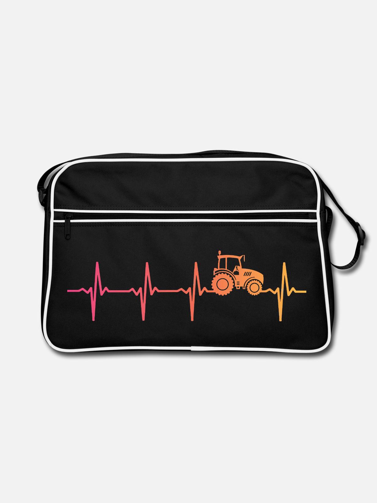 Traktor-Sonnenuntergangs-Herzschlag-Bauer - Retro Tasche - Schwarz/Weiß - Vorne