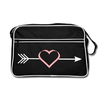 pink heart pink red arrow hearts Valentine's Day - Retro Bag - black/white - Front