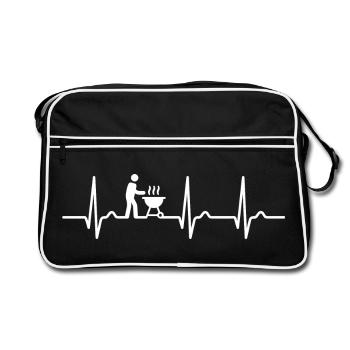 ECG curve - heart curve - pulse - grilling - Retro Bag - black/white - Front