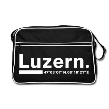Luzern Koordinaten Schweiz Luzerner Luzernerin - Retro Tasche - Schwarz/Weiß - Vorne