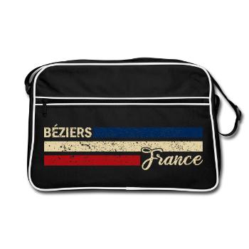 France - Béziers - France - Drapeau - Rayures - Sac Retro - noir/blanc - Devant