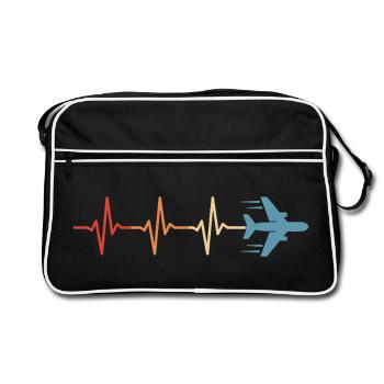 Flugzeug Herzschlag Pilot Luftfahrt Flieger - Retro Tasche - Schwarz/Weiß - Vorne