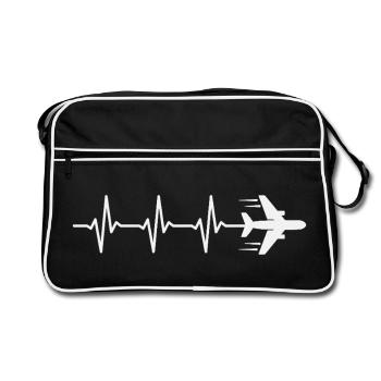 Flugzeug Herzschlag Pilot Luftfahrt Flieger - Retro Tasche - Schwarz/Weiß - Vorne