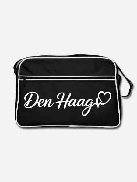 Den Haag Herzschlag Niederlande - Retro Tasche - Schwarz/Weiß - Vorne