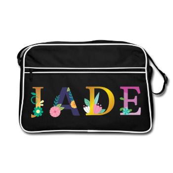 Nom JADE décoré de fleurs - Sac Retro - noir/blanc - Devant