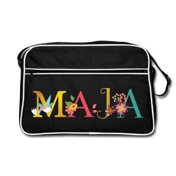 MAJA name decorated with flowers - Retro Bag - black/white - Front