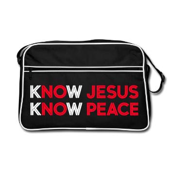 Know Jesus Know Peace Motiv - Retro Tasche - Schwarz/Weiß - Vorne