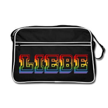 LGBT Regenbogen LIEBE rainbow tshirt - Retro Tasche - Schwarz/Weiß - Vorne