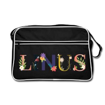 LINUS name decorated with flowers - Retro Bag - black/white - Front