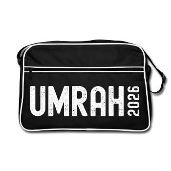 UMRAH 2026 Muslimische Pilgerfamilien-Gruppenuniform - Retro Tasche - Schwarz/Weiß - Vorne