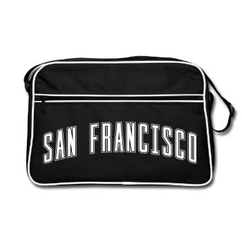 San Francisco Bogen-Schrift Design - Retro Tasche - Schwarz/Weiß - Vorne