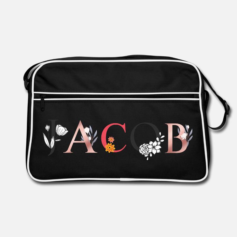 JACOB Namenskunst mit Blumen gestickt Retro Tasche