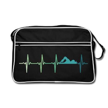 Schwimmendes Herzschlag-Schwimmer-Geschenk - Retro Tasche - Schwarz/Weiß - Vorne