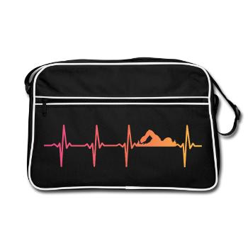 Natation sunset battement de coeur cadeau nageur - Sac Retro - noir/blanc - Devant