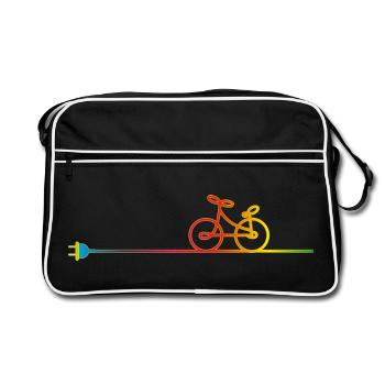 buntes Elektrokabel mit Stecker und Fahrrad - Retro Tasche - Schwarz/Weiß - Vorne