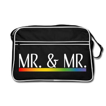Regenbogenstreifen Mr und Mr weiss - Retro Tasche - Schwarz/Weiß - Vorne
