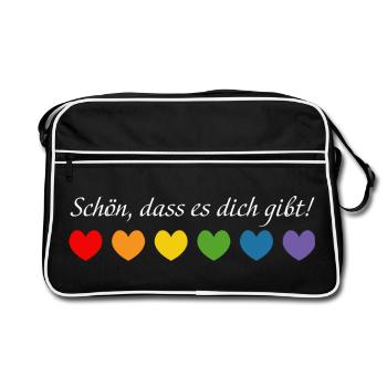 Regenbogenherzchen schoen dass es dich gibt white - Retro Tasche - Schwarz/Weiß - Vorne