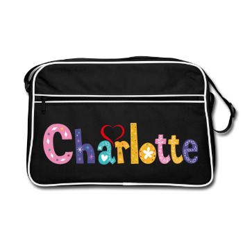 Famille Charlotte Charlotte nom anniversaire personnalisé - Sac Retro - noir/blanc - Devant