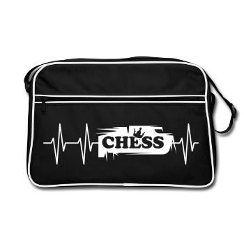 pulse heartbeat chess king game crown icon - Retro Bag - black/white - Front