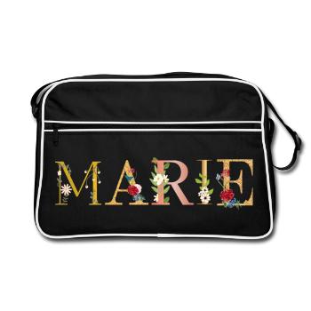 Le prénom de MARIE est décoré de fleurs - Sac Retro - noir/blanc - Devant