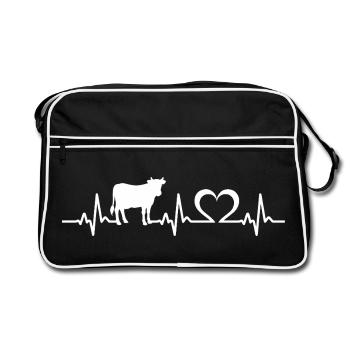 kühe Herzschlag kuh kühe - Retro Tasche - Schwarz/Weiß - Vorne