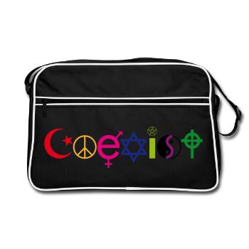 Coexist Symbol Shirt – Frieden Vielfalt Toleranz - Retro Tasche - Schwarz/Weiß - Vorne